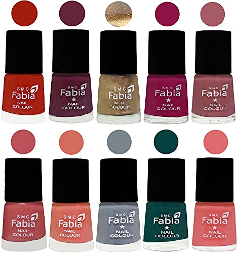 Image of SMC Fabia ALL IN ONE (PACK OF 10), Long Lasting Glossy Nail Polish, 6 ml Each, All Vibrant Colours,01850