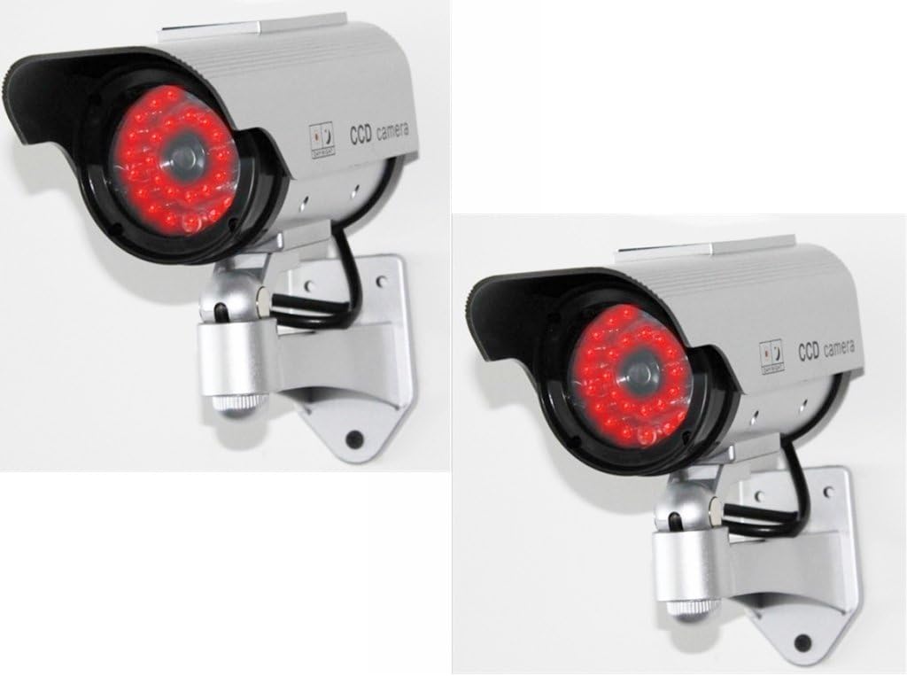 WMicroUK Top Quality Outdoor Dummy Camera,New Housing Dummy Security Camera,Package Promotion 2 pcs Solar LED Wireless IR Surveillance Dummy Security Camera,2 PCS Dummy Fake CCTV Security Camera LED Flashing Indoor/Outdoor--Solar x 2