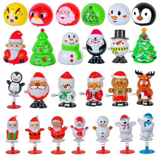 Shitailu 25 Pcs Christmas Wind Up and Jumping Popper Toys Xmas Stocking Stuffers Toys Assortment for Christmas Party Favors Supply Accessories Goody Bag Filler