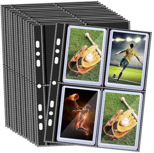 TCGCARDIUM Toploader Binder Pages 4-Pocket, 20 Pcs Top Loader Side-Loading Page for 3" x 4" Toploaders Sleeves | Holds 160 Cards Total