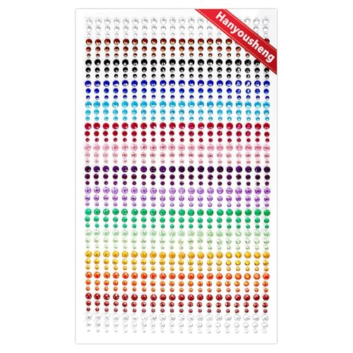 Hanyousheng 900Pcs Strass Autocollant, 3mm, 4mm, 5mm Autocollants Multicolores en Paillettes Strass...