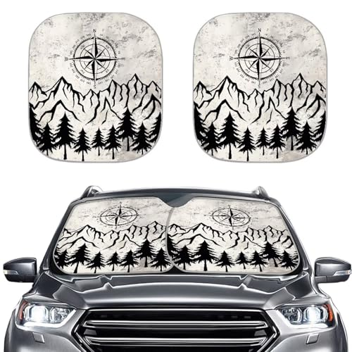 Image of Compass Peak Car Window Shades Foldable Automotive Interior Accessories for Sun Protection Heat and UV Rays that Keeps Vehicle Cool Universal Fit Most Cars Women Men