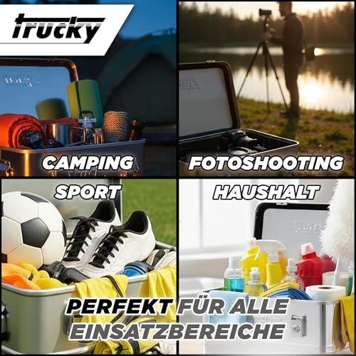 Trucky Aluminium Box mit Deckel Silber Alu Kiste Alukiste Auswahl Transportbox Metallbox Aufbewahrungsbox Boxen Abschliessbar Metallkiste, Größe:85 L