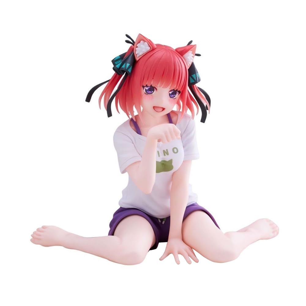 5 figuras de Nakano Miku modelo de Nakano Itsuki, figura de acción de anime Nakano Nino, estatua de gato, pijama con oreja y cola de gato, posición sentada, decoración de Skulptur, regalo