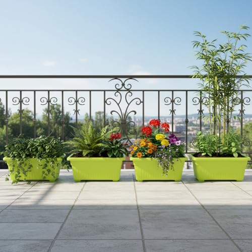 Image of Bianco Rectangular Plastic Pots for Plants, Jupiter Flower Pots for Home, Window Display, Garden (35 x 18.5 x 15 cm) (Green) (Pack of 4)