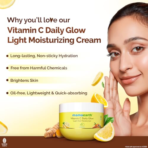 Image of Mamaearth Vitamin C Daily Glow Light Gel Moisturizer With Vit C & Turmeric For Skin Brightening 200G|Long-Lasting, Nonsticky Hydration|Oilfree, Lightweight &Quick-Absorbing|Free From Harmfulchemicals
