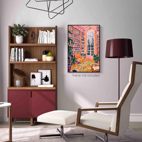 Image of Yaasilinage Henri Matisse Canvas Wall Art, Classic Pink Library Poster for Room Aesthetic, Retro Reading Book Wall Art, Bookish Literary Artwork, Famous Art Prints for Booknook 12x16in Unframed