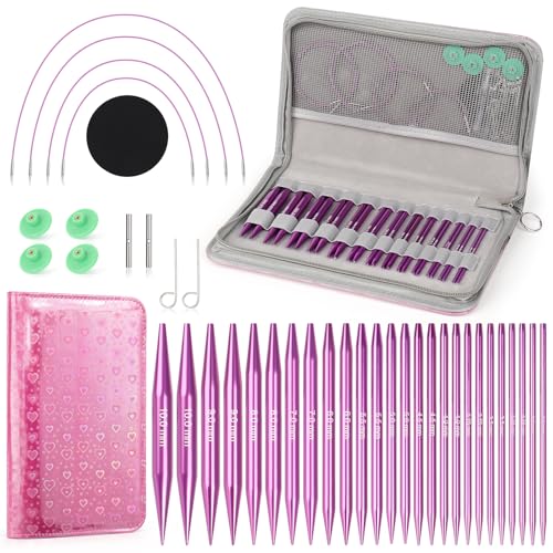 Kit D'aiguilles à Tricoter Circulaires Interchangeables Quisiete - 26 Pièces, 13 Tailles (2,75 à 10 Mm) Avec Câbles