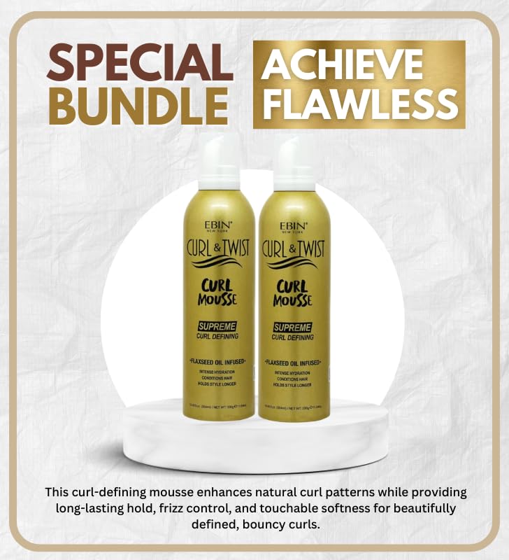 EBIN NEW YORK Braid Mousse – 2x Curl & Twist Curl Mousse 354ml Defining Styling Foam for Braids, Twist-Outs, and Protective Styles – Moisturizing and Lightweight Formula – Gift Set (2 Items)