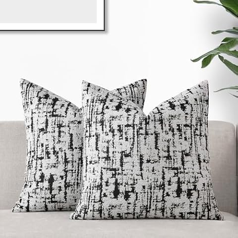 GIGIZAZA Black White Decorative Throw Pillow Covers Set of 2,20x20 Inch Modern Texture Chenille Jacquard Couch Cushion Pillow Covers Cases for Living Room Cover