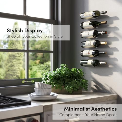 Image of xympo Wall Mounted Wine Rack Set - 6-Piece Aluminum Bottle Holders with Non-Slip Cork Pads for Secure Storage (Pack of 2)
