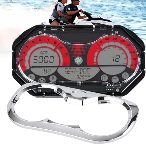 Image of 278002270 278002144 LCD Digital Jet Ski Speedometer Red Fit for 2006-2011 Sea Doo GTX RXP RXT Wake Digital Gauge Cluster Kit with Chrome Bezel