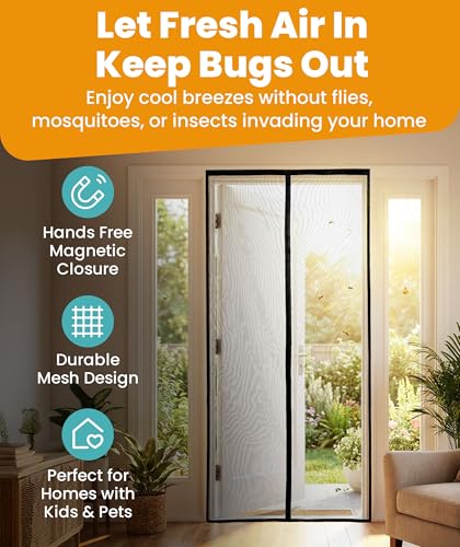 Image of Flux Phenom Magnetic Screen Door (2 Pack) - Bugs Out, Breeze in - 9min Install Auto-Sealing Heavy Duty Double Stitched Mesh, Hands Free Sliding & Patio Doors Net, Pet & Kid Friendly, 38 x 82 Inch