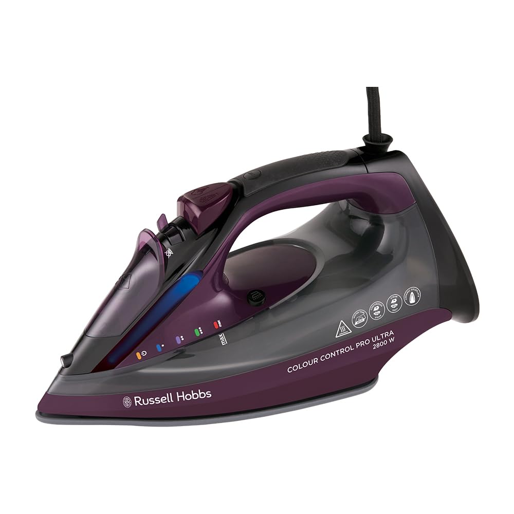 Russell Hobbs Ferro da Stiro, Piastra Ceramica Antiaderente, 195g di Vapore, 50g di Vapore Continuo, Serbatoio da 380ml, Auto-pulente,Anti-calcare,no gocciolamento, Controllo Colore, 2800W, 27281-56