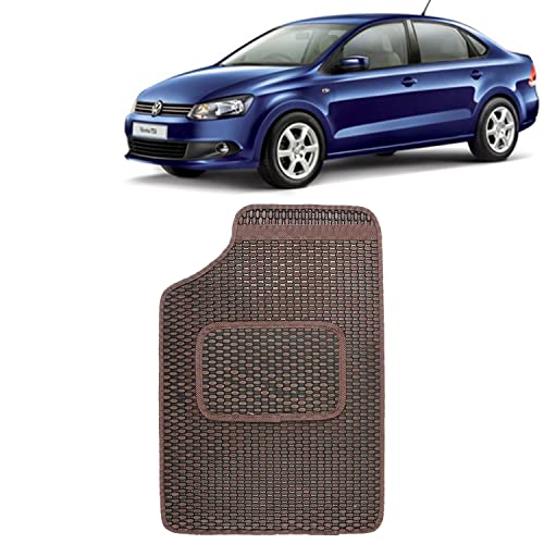 Image of Kingsway Dotted Design Car Floor Foot Mats Universal Fit for Volkswagen Vento, Model Year : 2010-2017, Water and Dustproof, Color Brown, Set of 5 Pieces
