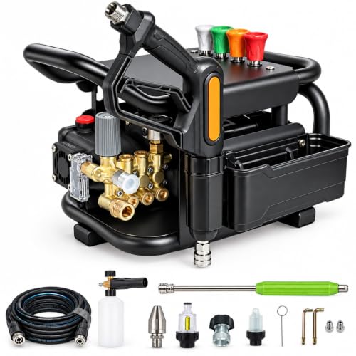 Tecoloy 2200PSI 3.2GPM Max Commercial Electric Pressure Washer–PM Inverter 3HP Motor,Horizontal Triplex Pump,Power Washer with 65dB Quiet,with 7 Nozzles (0°/15°/25°/40°/Soap/Turbo) for Cars/Driveway
