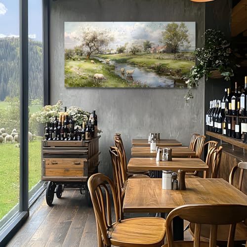 crmotu Landscape Wall Art, Nature Wall Decor, Oversized Wall Art, Riverside Scenic Canvas Art Prints, Modern Farm Aesthetic Paintings Wall Decor Living Room Bedroom Dining Room Farmhouse 30"X60"