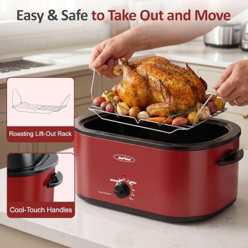 Image of Sunvivi 30QT Roaster Oven with Self-Basting Lid, Countertop Roaster Cooker | Self-Basting & Glass Viewing Lid, Removable Pan, 150-450F Temp Control, for Baking Slow Cook Defrost Warm Turkey Up to 30lb