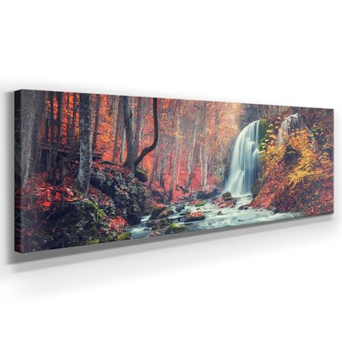 Wunderschönes Leinwandbild Wald Panorama 150x50cm – Ein einzigartiges Foto - Wasserfall im Herbst – als Wandbild. Eine schöne Wanddeko für Wohnzimmer & Schlafzimmer. Aufgespannt auf Holzrahmen Wunderschönes Leinwandbild Wald Panorama 150x50cm – Ein einzigartiges Foto - Wasserfall im Herbst – als Wandbild. Eine schöne Wanddeko für Wohnzimmer & Schlafzimmer. Aufgespannt auf Holzrahmen