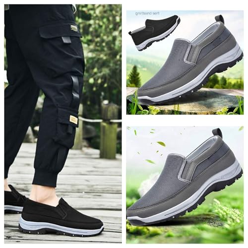 Men's Arch Support Orthopedic Slip-on Canvas Loafers,Outdoor Casual Non Slip Orthopedic Sneakers Flats Walking Boat Shoes3