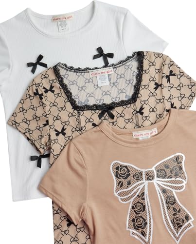Image of that's my girl Girls Shirts - 3 Pack Soft Comfy Short Sleeve Girls Tops Cute Girl Kids T Shirts Clothes: Made in USA (7-12)