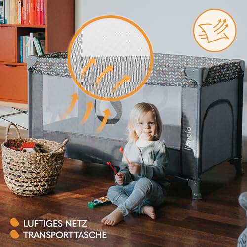 Lionelo Stefi Baby Kinderbett, Reisebett ab Geburt bis 15 kg, Seiteneingang, Sicherungssystem LockGuard, Blockade der Räder, Tragetasche, zusammenklappbar
