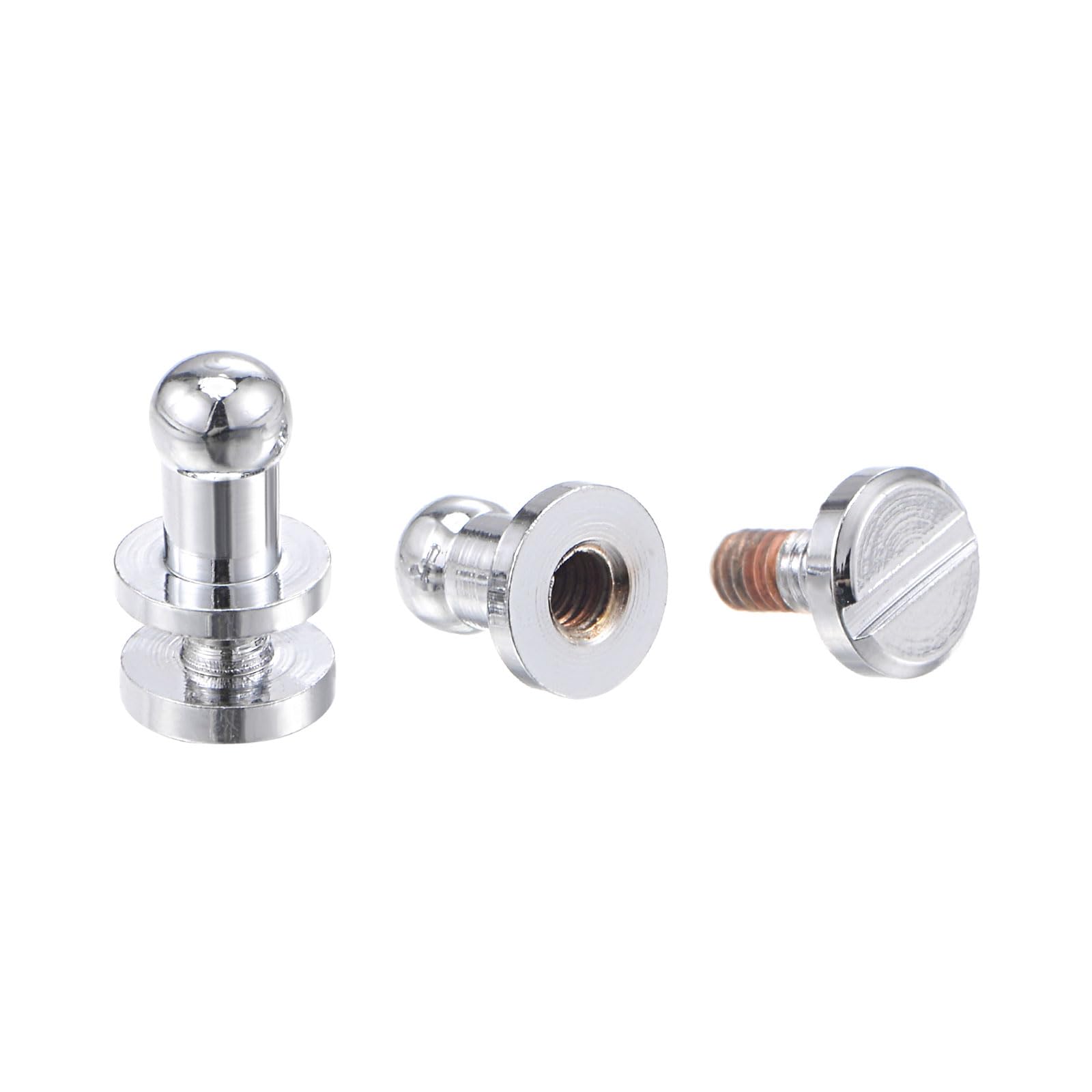 10 Set 4mm Solid Brass Round Head Stud Screw Rivets Post Fastener for DIY Leather Craft Belt Wallet Handbag Decoration Repairs, Silver Tone