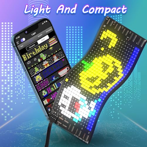 Image of FAHKNS Programmable LED Sign Matrix Panel, Flexible Bright Advertising Scrolling LED Sign, Bluetooth App Control LED Sign for Car Shop Store Advertising Party Bar, 7''x3''