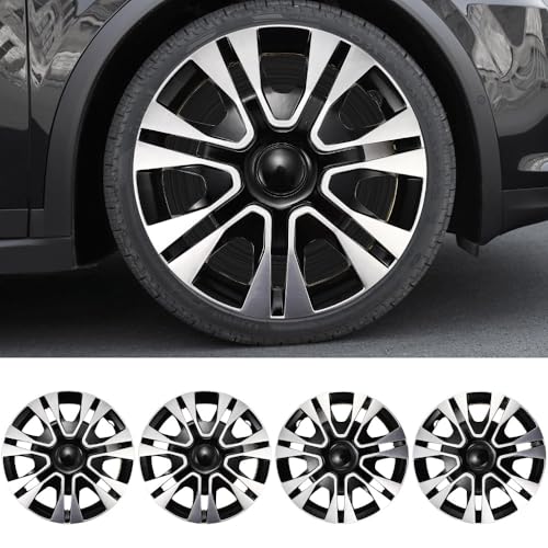 Image of Black with Silver Hubcap Wheel Cover Replacement Kit 14 inch Hub Caps Wheel Rim Cover Car Exterior Accessories Pack of 4, 14 Inches
