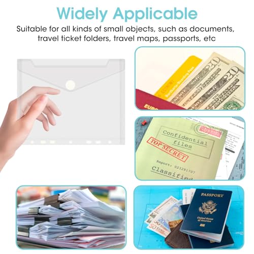 20 Pcs Dokumententasche A5 Abheftbar Umschlagmappen zum Abheften Dokumentenmappe A5 Klarsichthüllen mit Klettverschluss, Dokumententaschen Wasserdicht für Dokument Organisieren, Transparent 7 Löcher