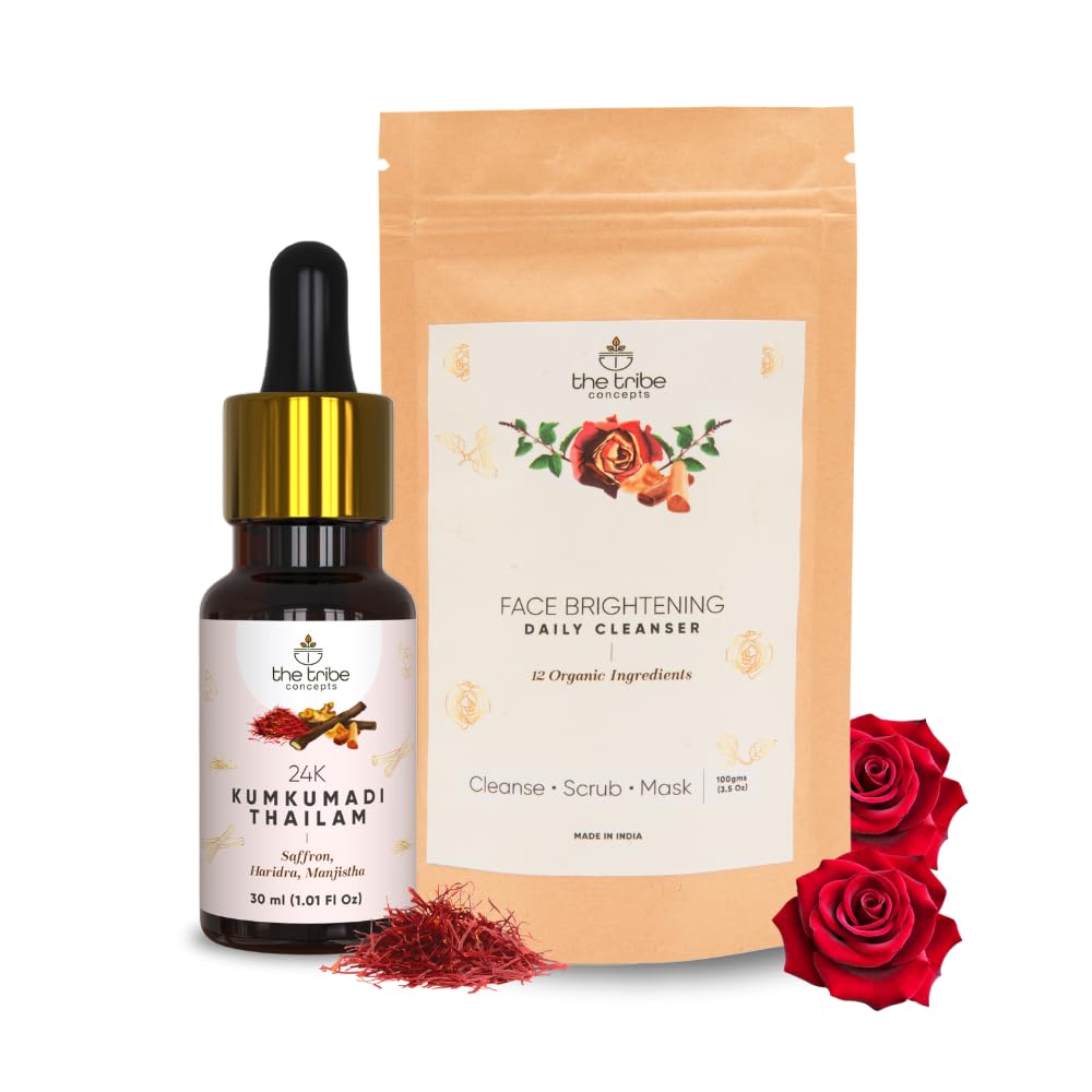 The Tribe Concepts Face Brightening Kit for Deeply Hydrating Even Toned Glow , 100% Chemical Free & Natural (Kraft Packing)