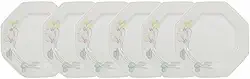 Estojo com 6 Pratos Sobremesa. Modelo Octogonal Prisma. Decoração Encanto. Fabricado pela Porcelana Schmidt