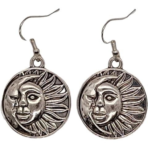 Sun and Moon Symbol Earrings with Sterling Silver 925 Hooks & Gift Packaging Cover