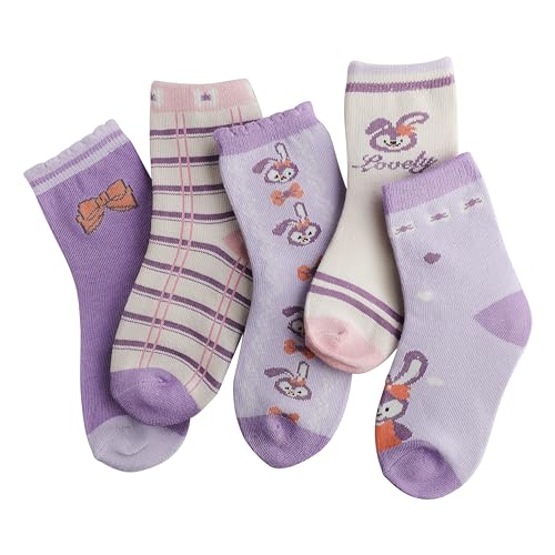 Image of Pink Socks for Girls, Calf length, Soft Pure Cotton, Lightweight & Breathable, 1 to 9 Years, Pack of 5, Designer socks, Gift Option