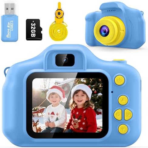 Desuccus Kids Camera Toys Christmas Birthday Gifts for Boys and Girls Kids Toys 3 4 5 6 7 8 9 Year Old HD Digital Video Camera for Toddler with 32GB SD Card (Blue)