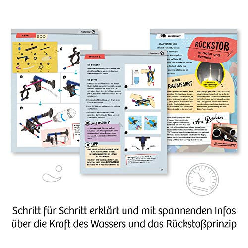 KOSMOS 620660 Water Power, Entdecke die Antriebskraft von Wasser, Bausatz für Raketen-Auto, Wasserpistole, Rasensprenger, Boot, Experimentierkasten für Kinder ab 8-12 Jahre, für drinnen und draußen – Bild 7