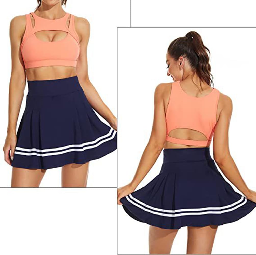 ThreeH Falda de Tenis Plisada de Cintura Alta para Mujer Pantalones Cortos con Forro Incorporado Niñas Uniformes Escolares para Niñas con 2 Bolsillos