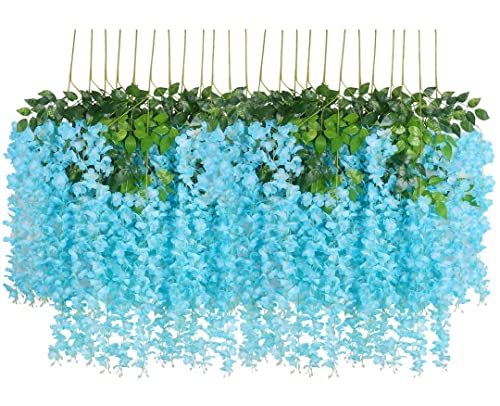 Image of Tia Crafts Polyester Artificial Hanging Flowers For Ceiling Balcony|Wisteria Vine|Home Party Decor Garden Outdoor Greenery Office Wall Decoration|Waterproof Washable-3.7Ft /45 Inch(Mixed,12)