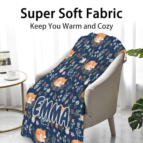 Mercuryelf Custom Fox Throw Blanket - Dark Blue Soft Fuzzy Throws Gift for Women Men - 60x80 Inches Small Cute Blankets for Bed, Couch