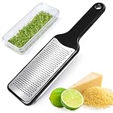 LHS Citrus Lemon Zester & Cheese Grater with Container - Zester Grater with Handle for Parmesan Cheese, Ginger, Garlic, Nutmeg, Chocolate, Fruits, with Anti-Slip Base, Dishwasher Safe