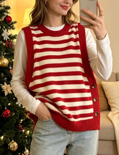 Image of HangNiFang Women's Round Neck Sleeveless Pullover Ribbed Knit Sweater Vest