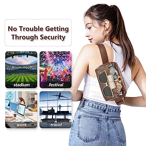 Image of Clear Fanny Pack Stadium Approved Belt Bag, Clear Purse for Stadium Events | Adjustable Strap Water-resistant Waist bag Clear Purse for Travel Workout Running Hiking(Brown)