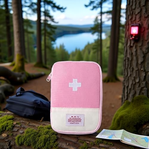Pink First Aid Bag Empty, Empty First Aid Pouch, Mini Portable Medical Bag for Medical Kit Emergency Pill Organizer Box Camping Hiking Traveling Emergency Bag Sports and Outdoors - Image 4