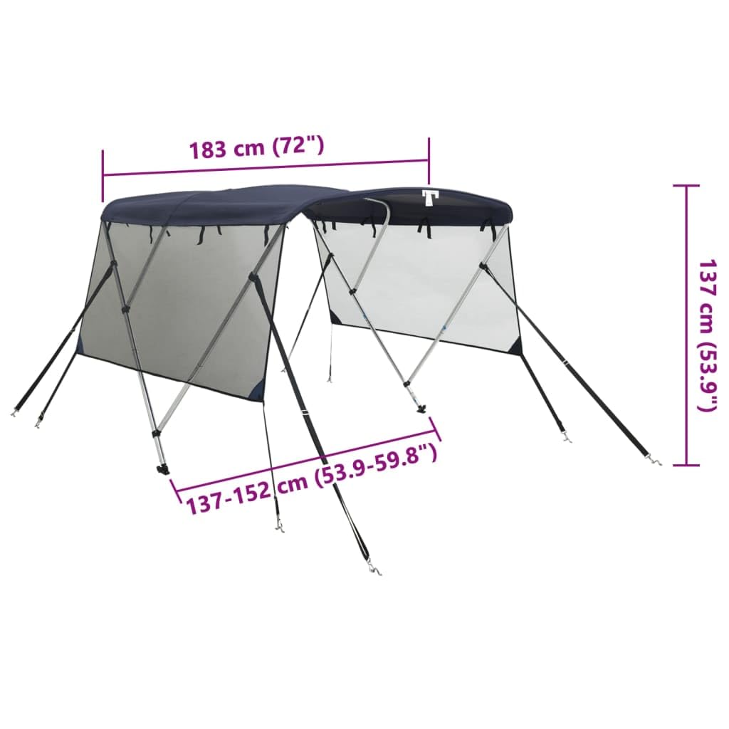 vidaXL Toit bimini à 3 arceaux parois en maille 183x(137-152)x137 cm