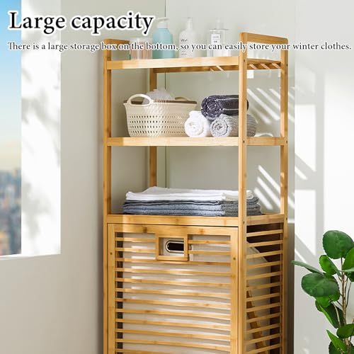 Bamboo Laundry Hamper - Spacious Storage Basket for Easy Sorting Lightweight & Strong Load-Bearing Perfect for Bathroom Easy Assembly & Carrying - Image 5