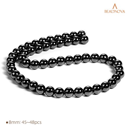 Image of BEADNOVA Natural Hematite Beads Natural Crystal Beads Stone Gemstone Round Loose Energy Healing with Crystal Stretch Cord for Jewelry Making (8mm, 45-48pcs)