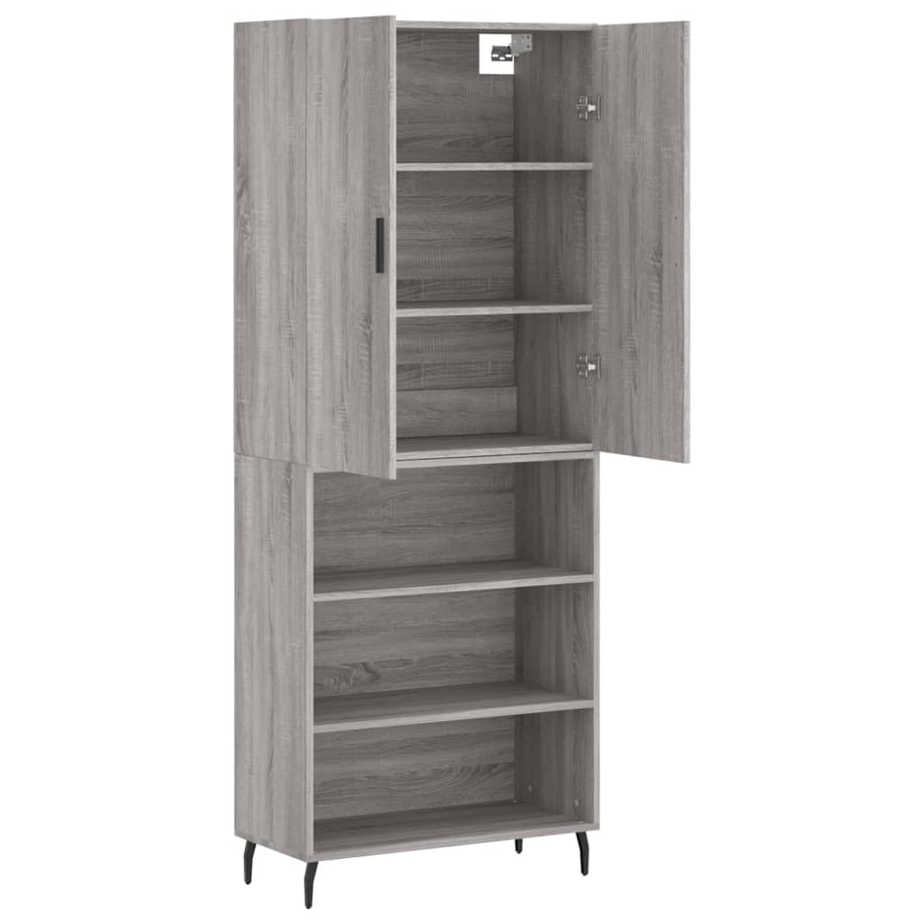Wysoki kredens Sonoma szara sklejka wysoki kredens z metalowymi drzwiami i nogami do organizacji domu 69,5 x 34 x 180 cm