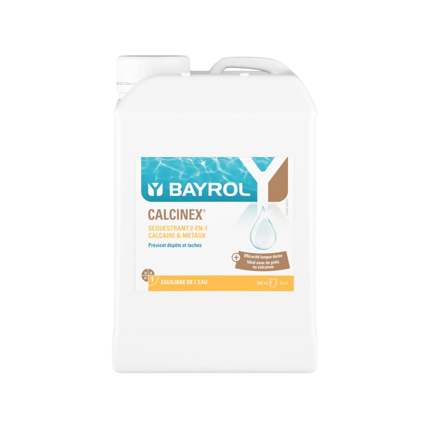 BAYROL Calcinex 3 L - Anti calcaire Piscine - Empêche Les dépôts de calcaire & de métaux sur Les parois & Le Fond du Bassin - Convient à Tous Les Types de filtres
