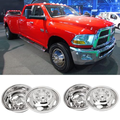 BOOGADEE 4pcs 17inch Polished Stainless Steel Dually Wheel Simulators, Bolt On Wheel Cover with Removable Centre Cap,8 Lug Hubcaps Fit for 03-18 Dodge Ram 3500 with Installation Tool C17D8