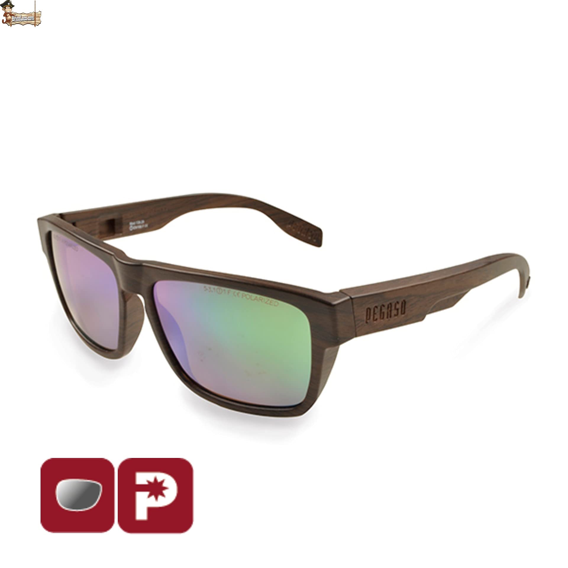 BricoLoco Gafas de sol polarizadas. Protección y seguridad en el trabajo. Protectoras contra impactos y filtro solar 5-3.1. Espejada. Protectores laterales extraíbles. Color madera.